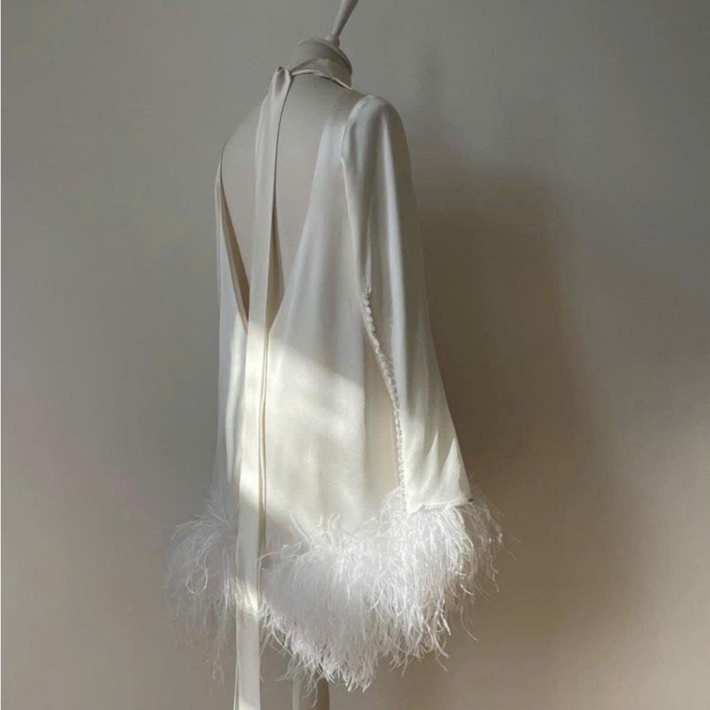 Custom White Feather Trim Dress